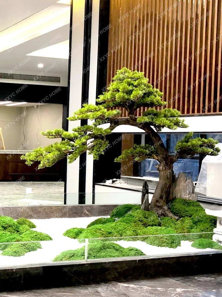 Solid Wood Imitative Tree on-the-Ground Green Plant Welcome Pine Fake Trees Bonsai Japanese Hallway Decorative Tree