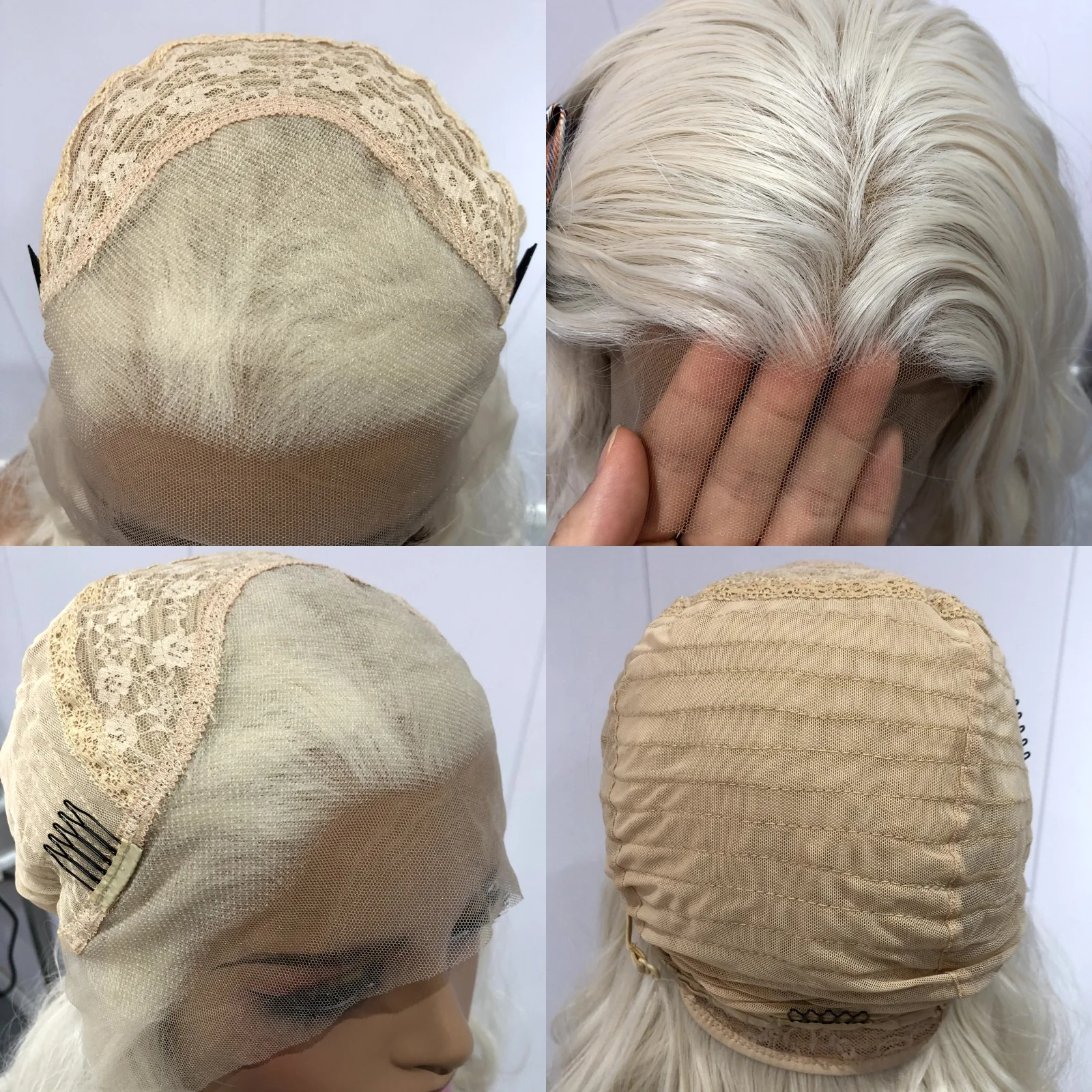 Blonde pruik Rechte synthetische kant Lijmloze pruik Lang blond synthetisch haar Kanten pruiken voor vrouwen Platina wit blond