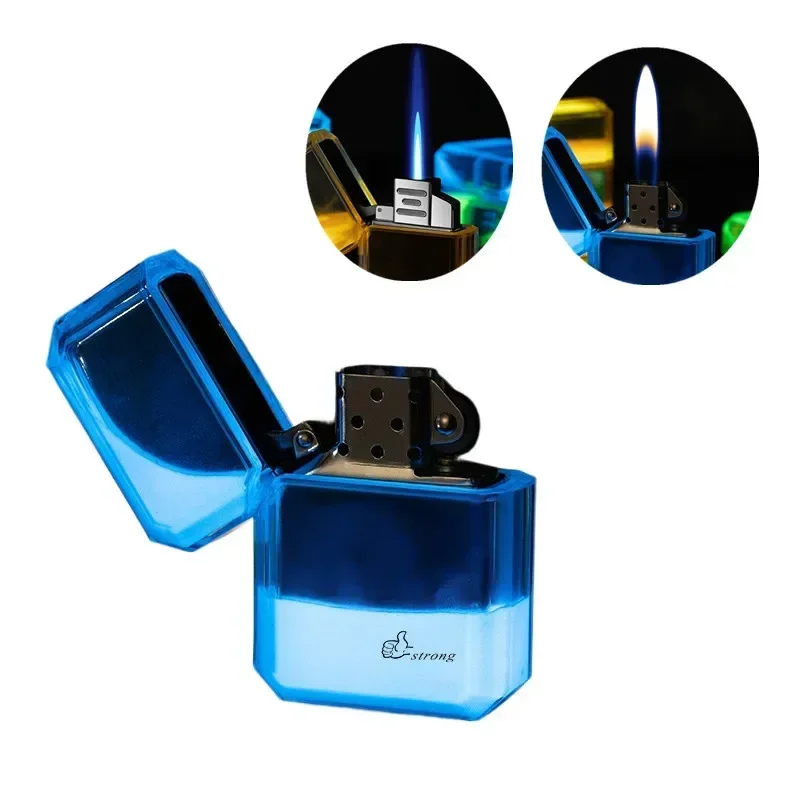 

New Personalized Quicksand Luminous Grinding Wheel Lighter, Blue Flame Direct Charging Gas Open Flame Kerosene Lighter (No Gas)