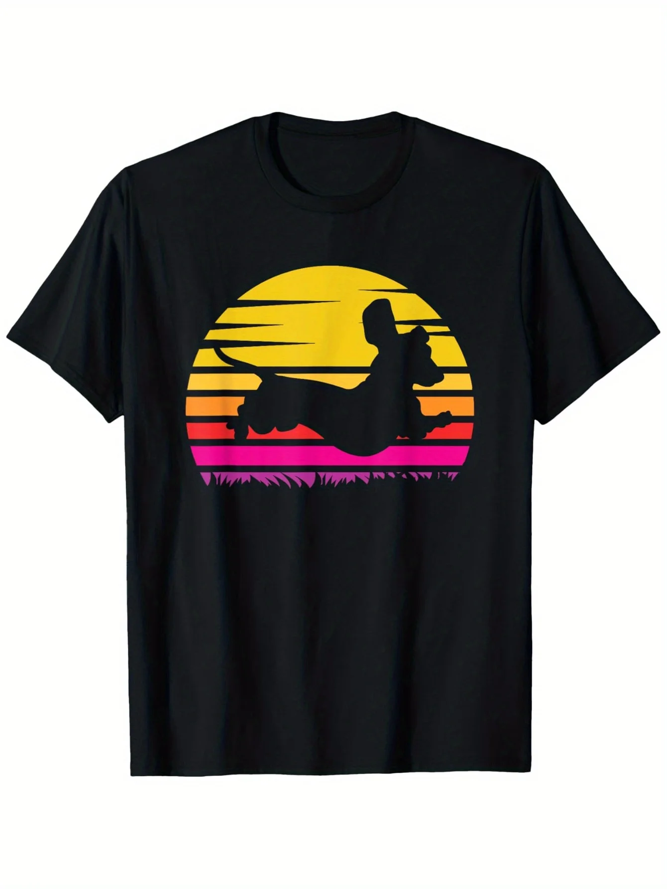 

Dachshund Sunset T-Shirt - 100% Cotton, S-3XL, Black, Silhouette Unisex Casual Tee