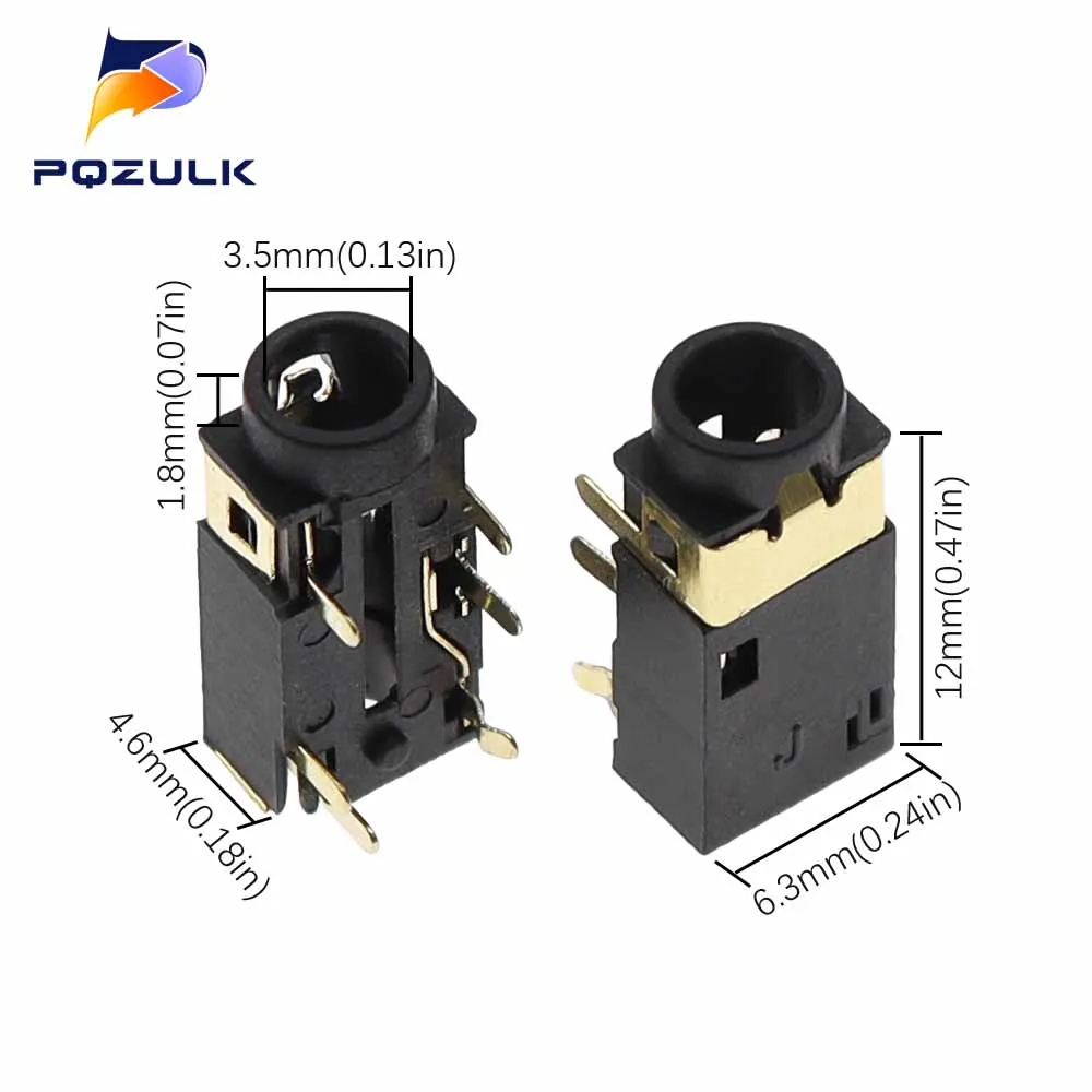 10PCS PJ-342 3.5mm Headphone jack PJ342 6Pin Audio Socket Sinking Plate SMD Gold Plated Connector