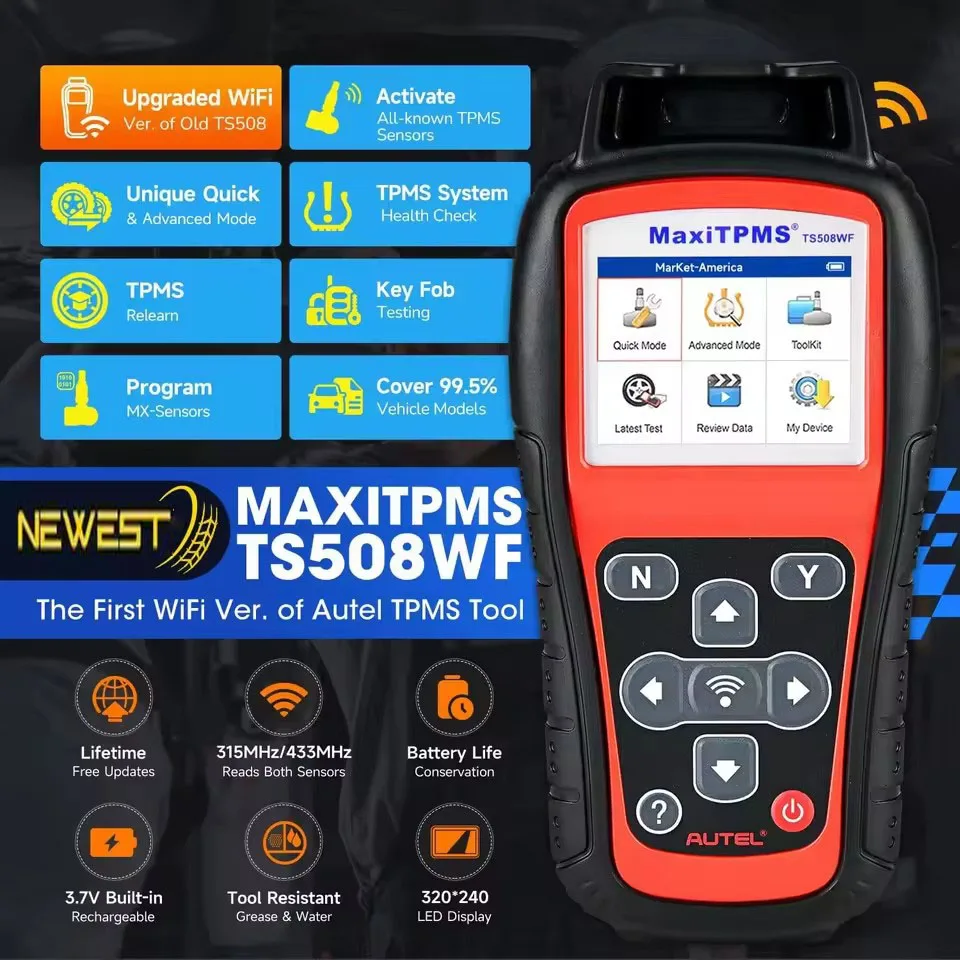 New Autel MaxiTPMS TS508WF WiFi TPMS Diagnostic Tool Program MXSensor Read Clear DTC OBD2 TPMS Relearn Tool Free Update PK TS508