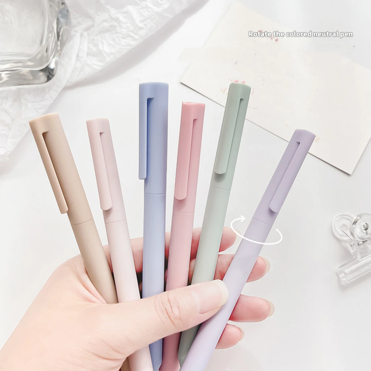 

6pcs Morandi Color Rotating Gel Pens, 0.5mm ST Nib, Quick-Drying for Journaling & Office