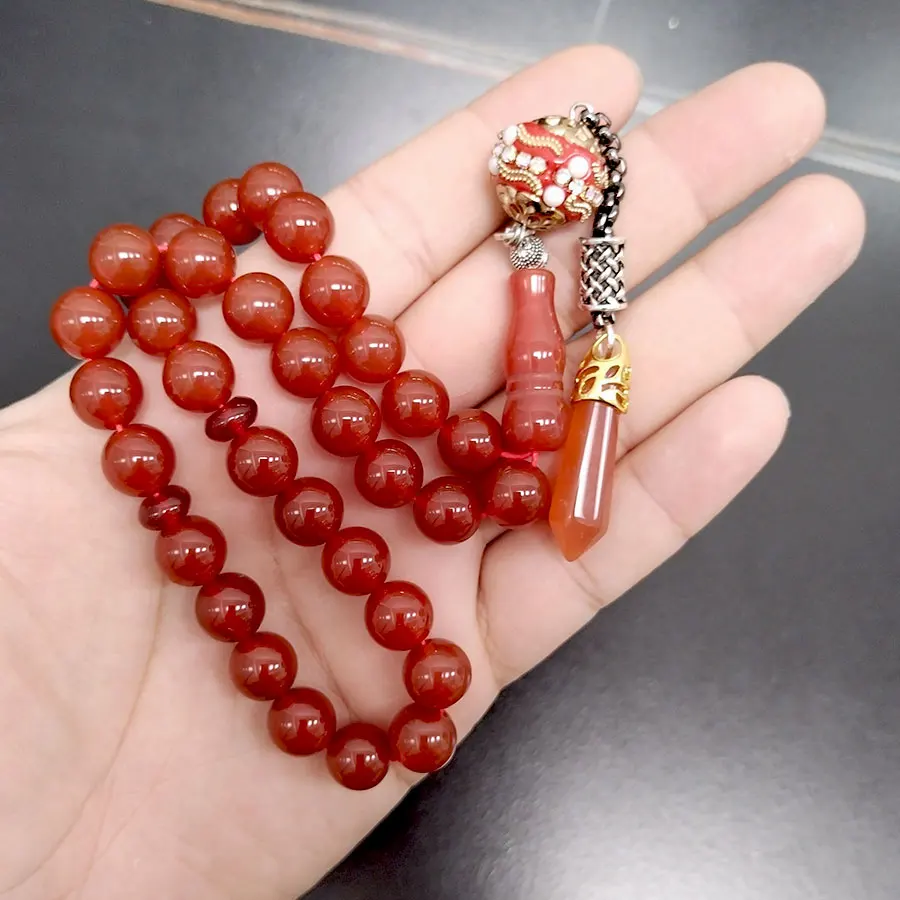 Tasbih Natural Brazil Red Agate stone misbaha 2025 fashion bracelet prayer beads eid ramadan gift arabic accessories on hand