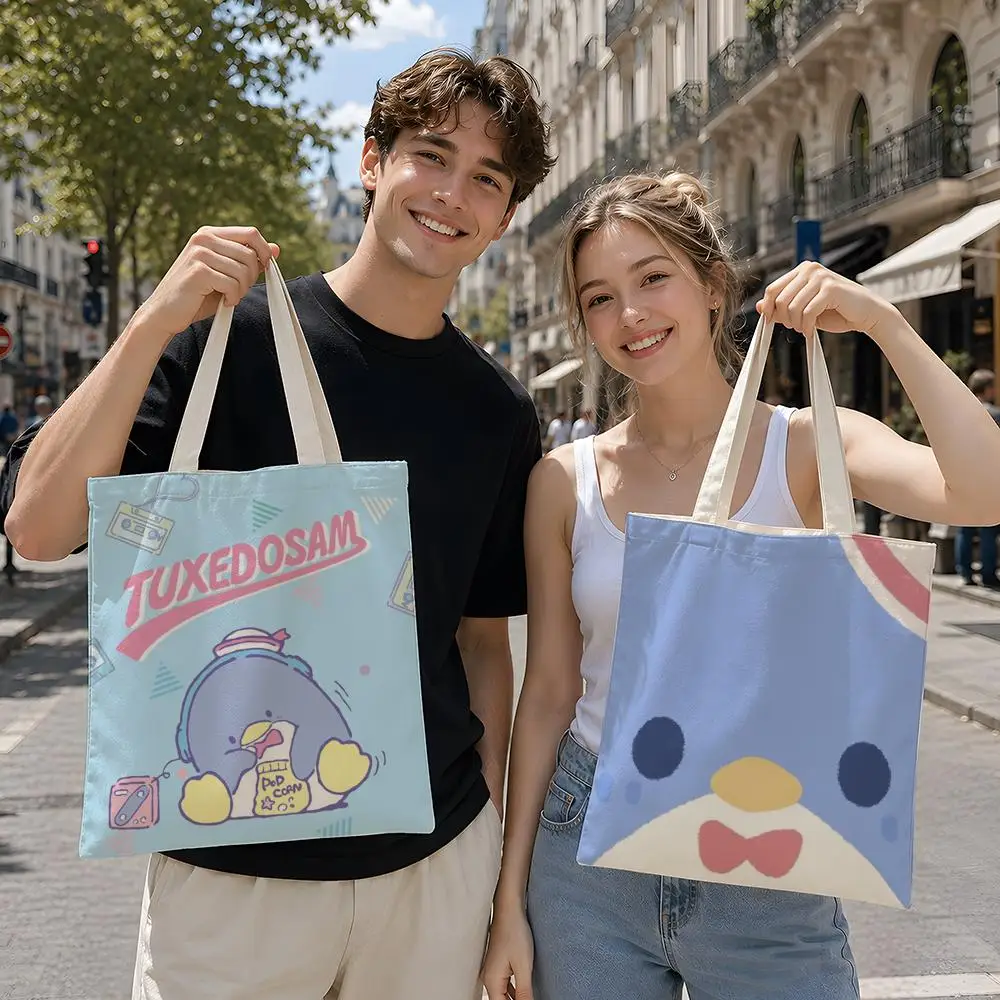 Cartoon T-Tuxedosam Storage Bags Reusable Canvas Tote Suitable for School Class Commuting Shopping as Gifts