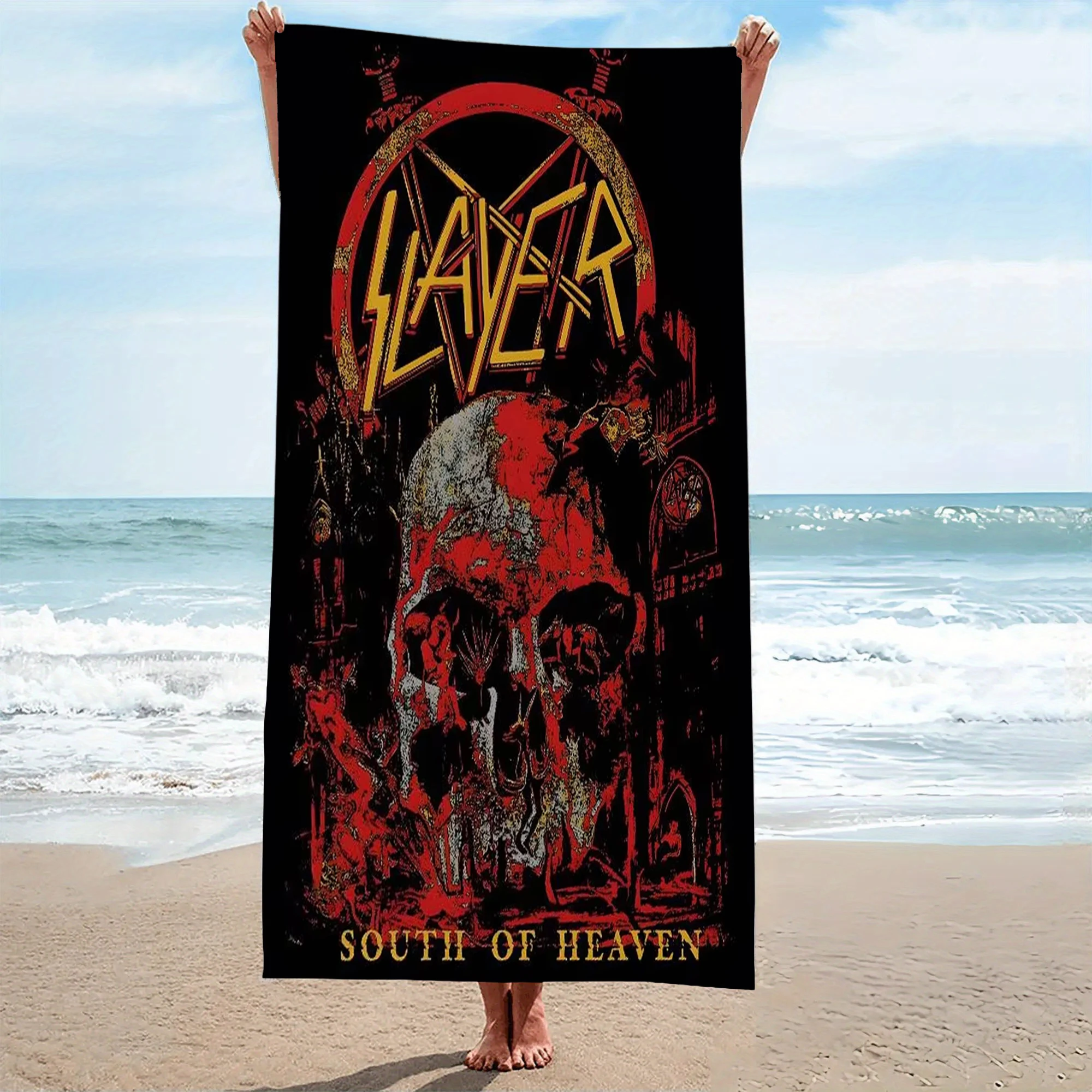 Slayer South Of Heaven Beach Towel Microfiber Quick Dry Old School Heavy Metal Bath Towel For Pool Beach Travel Metal Fans Gift