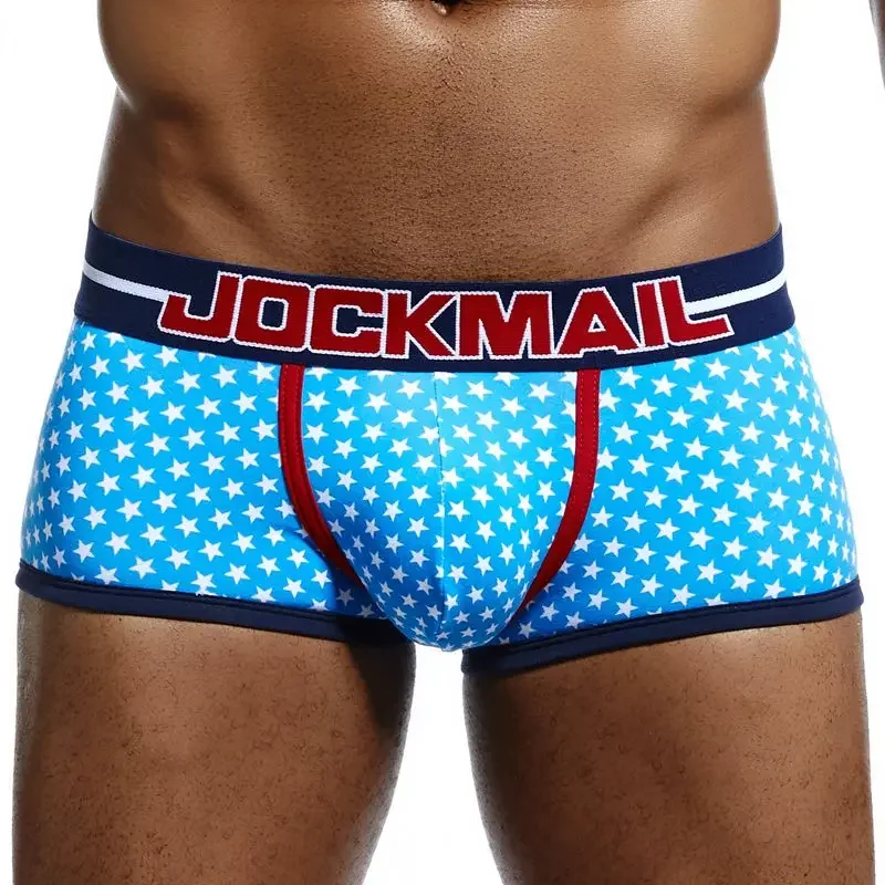 JOCKMAIL Marke Männlichen Höschen Atmungs Boxer Baumwolle Männer Unterwäsche U konvexen beutel Sexy Unterhose Gedruckt blätter Homewear Shorts