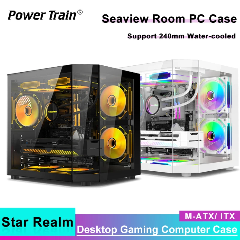 Power Train Star Realm M-ATX Desktop PC Case Three Sided Gla
