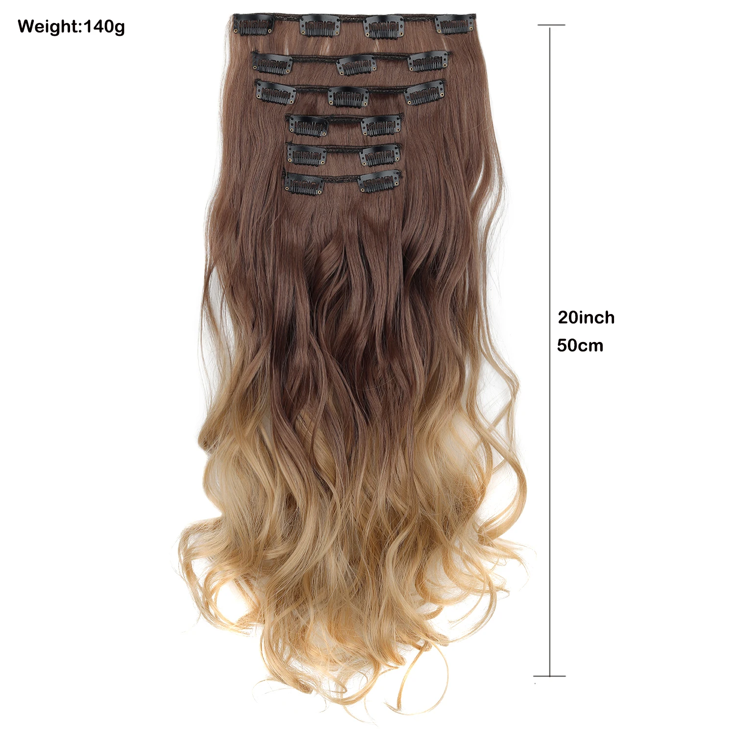 6PCS Set Hair Extensions Clip In Long Wavy Full Head Synthetic Brown Ombre Gradient Color Natural Look Soft For Women