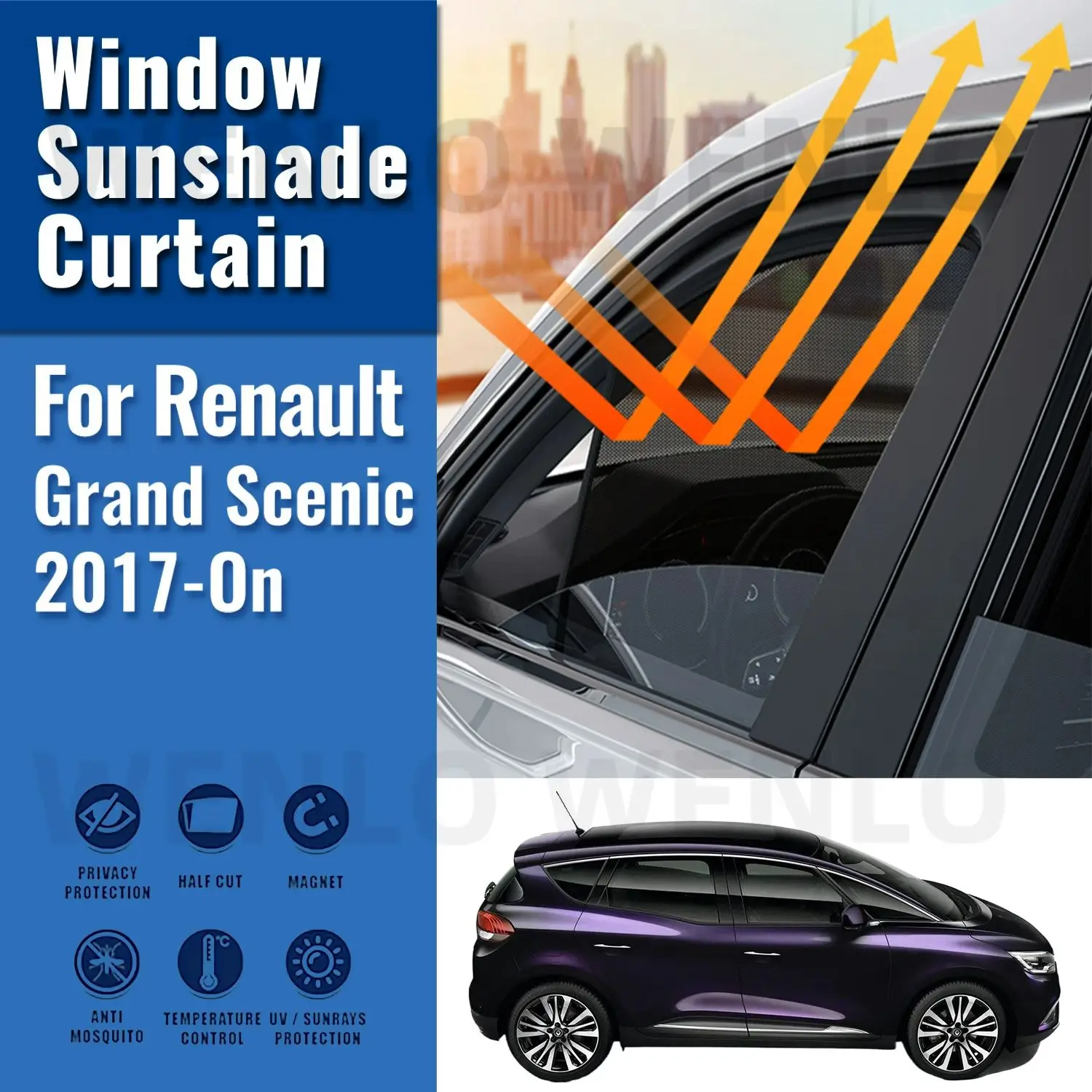 

For Renault GRAND SCENIC 2017-2022 Magnetic Car Sunshade Shield Front Windshield Curtain Rear Side Window Sun Shade Visor