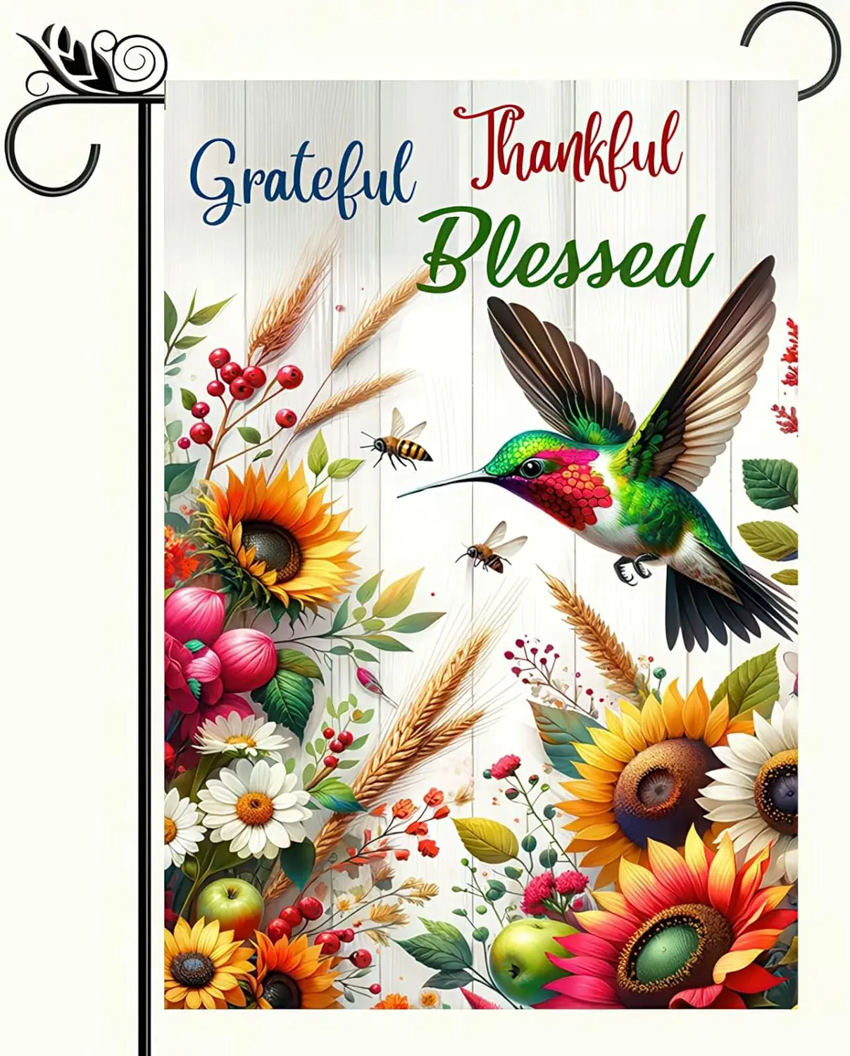 Hummingbird Garden Flag 12x18 Inch Grateful Floral Yard Decor | Double sided polyester, Grateful Thankful Blessed hummingbir llp