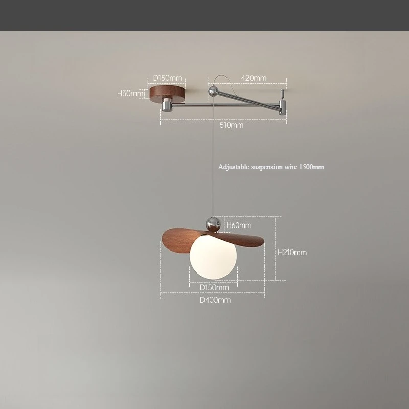 French Antique Style Dining Table Cream Walnut Pendant Light Creative Swing Arm Removable Restaurant Lamp