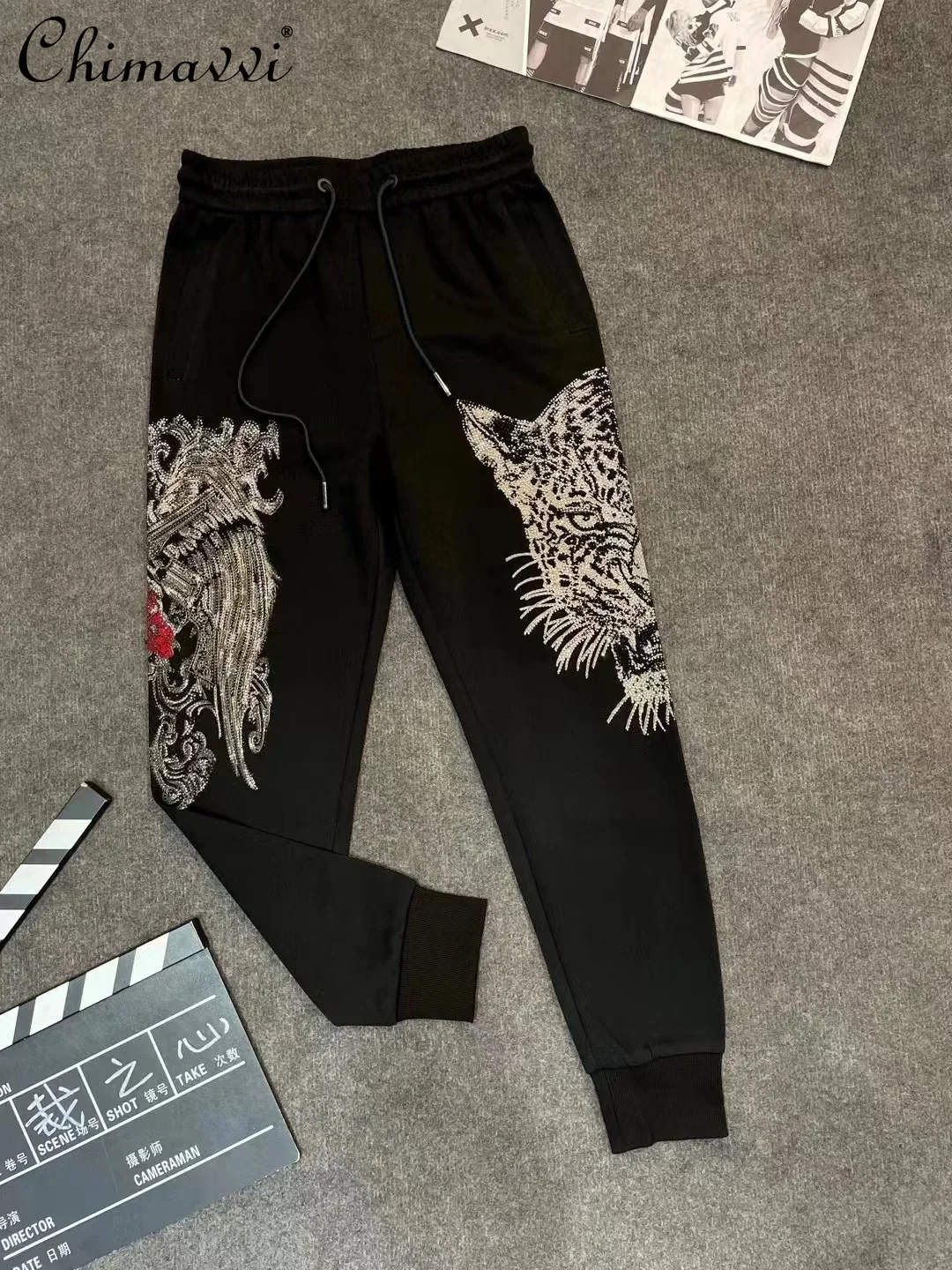 Autumn Winter Hot Diamond Tiger Head Thickened Sweatshirt Fashion Long Sleeve Handsome Loose Men's Large Size Printed Hoodies