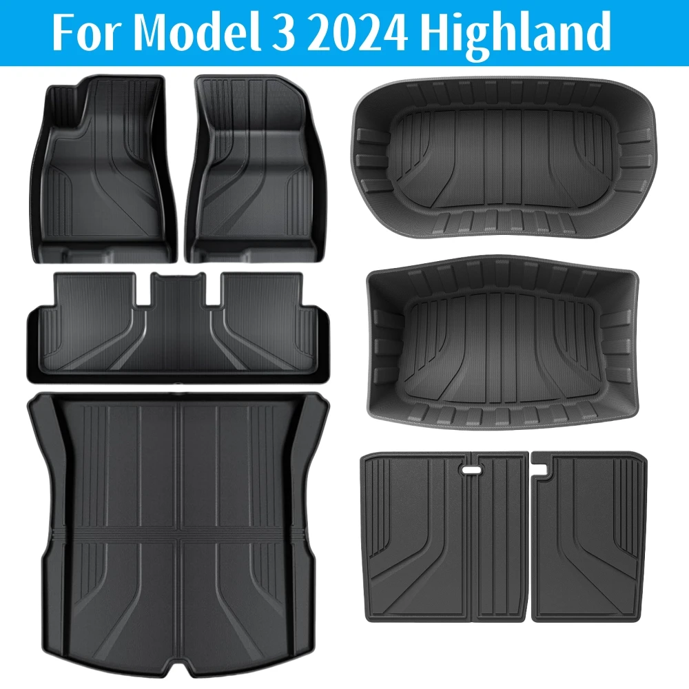 New Premium TPE Floor Mats For Tesla Model 3 Highland 2024 High Edge Trunk Mats Cargo Liner Rear Seat Back Mats LHD