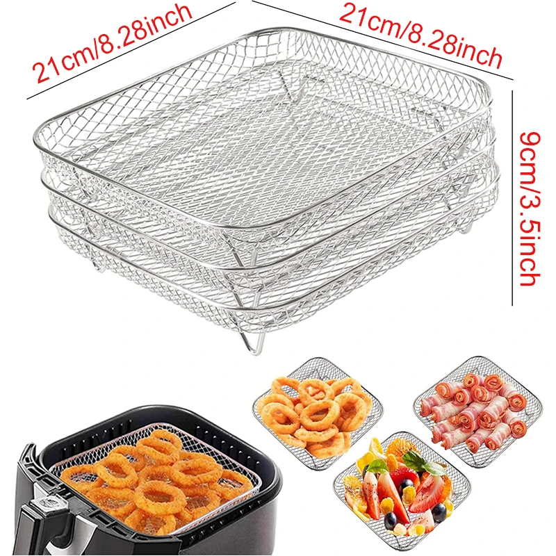8 Inch Air Friteuse Accessoires Vierkante Airfryer Grill Spies Rack Houder Oven Taart Bakpan Voor 5.5L COSORI Ninja Philips Mand
