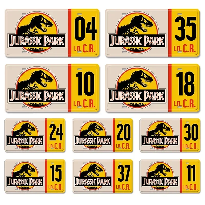 Placa de Metal HD, Placa de Licença Vintage Jurassic Park, Arte de Parede Retrô com Dinossauros, Decoração de Filme para Bar, Garagem e Caverna do Homem, Filme Clássico