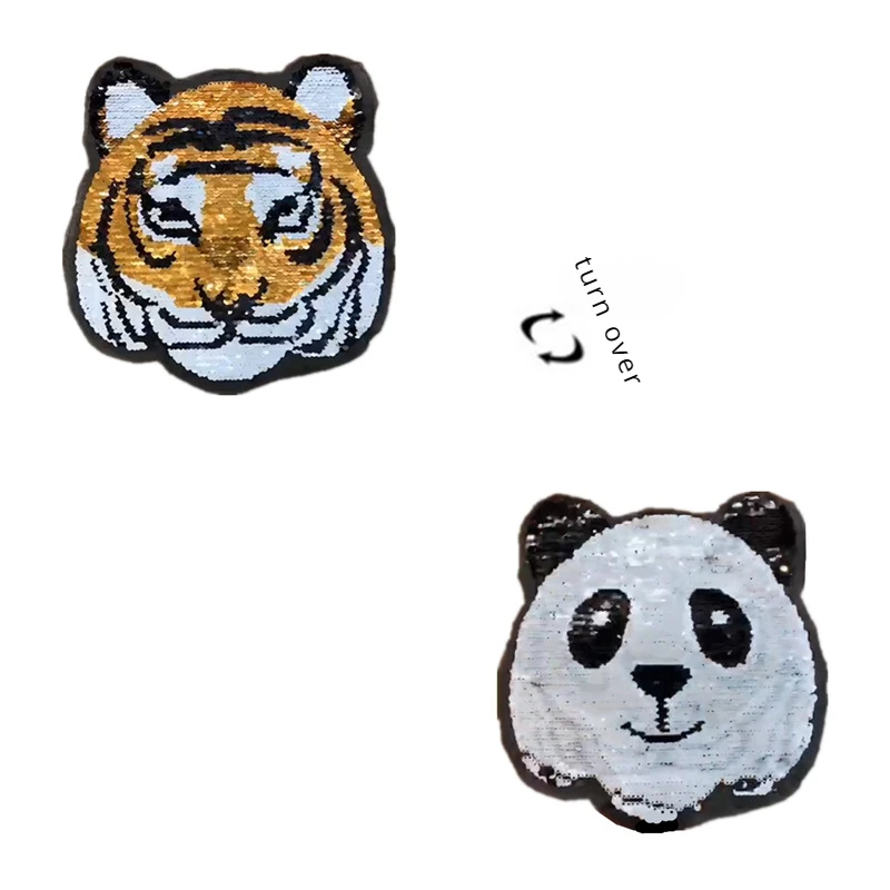 

10pcs/Lot Sew Luxury Large Sequin Embroidery Patch Reversible Tiger Panda Diamond Strange Thing Shirt Clothing Decoration Craft