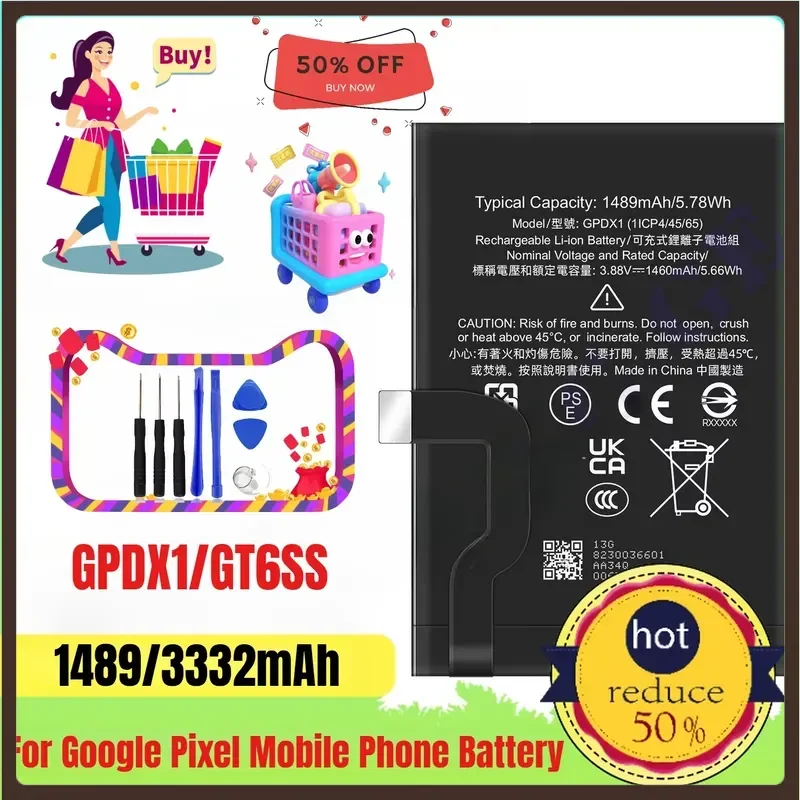 1489mAh 3332mAh Suitable for Google Pixel GPDX1/GT6SS Folding Screen Mobile Phone Battery