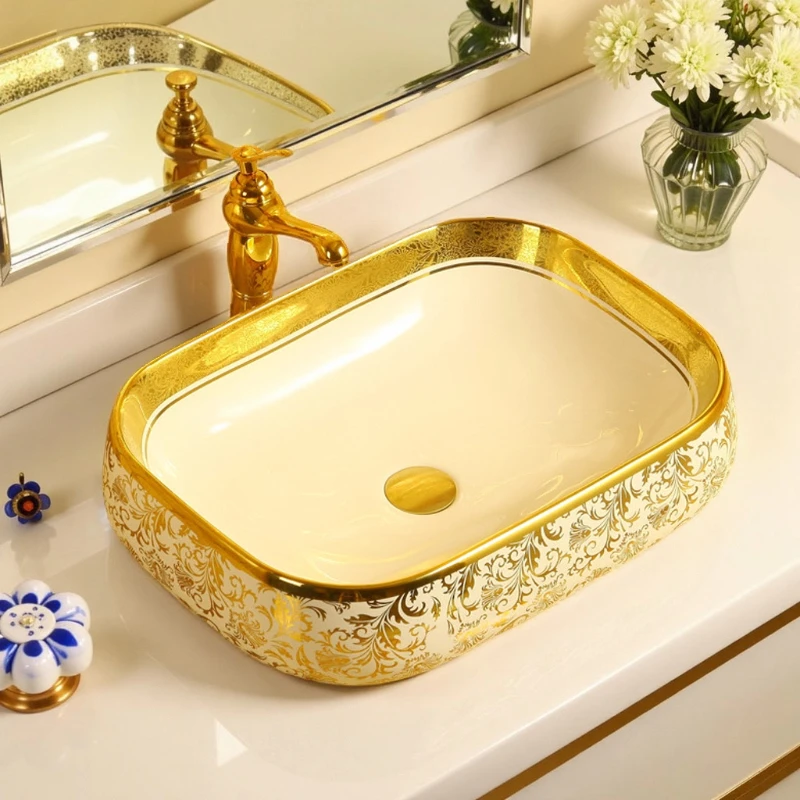 

European gold table basin wash basin oval basin art color washbasin bathroom ceramic household
