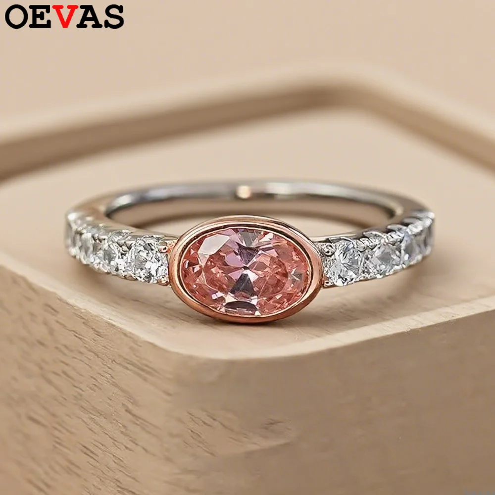 

OEVAS 5*7mm Papalacha Oval Zircon Lab Diamond Rings For Women 100% 925 Sterling Silver Wedding Band Party Fine Jewelry