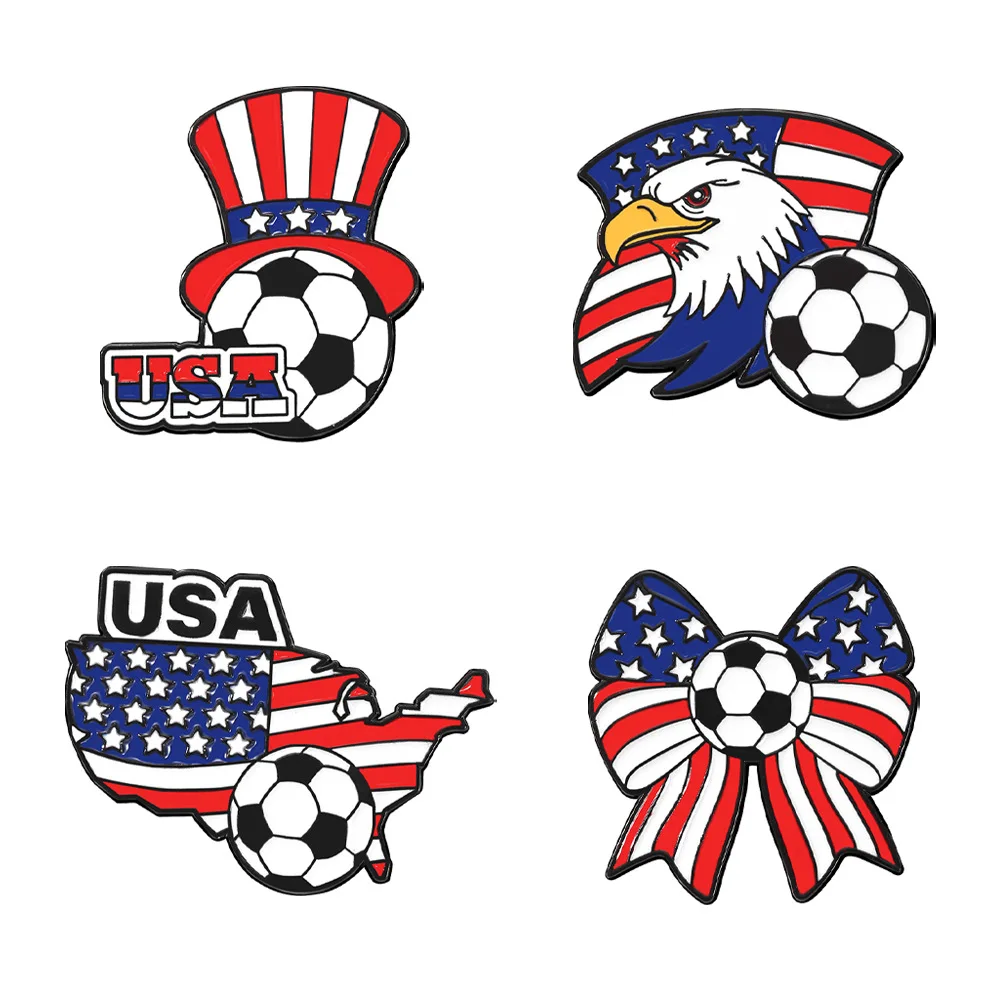 American USA Flag Soccer Metal Brooch Pins Fans Love Collecting Gift Accessories Decoration Crafts