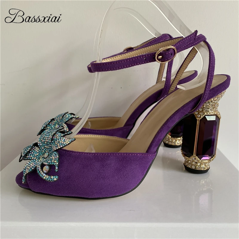 

Женские роскошные сандалии с пряжкой и кристаллами, роскошные замшевые летние туфли на высоком каблуке со стразами и ремешком на щиколотке
