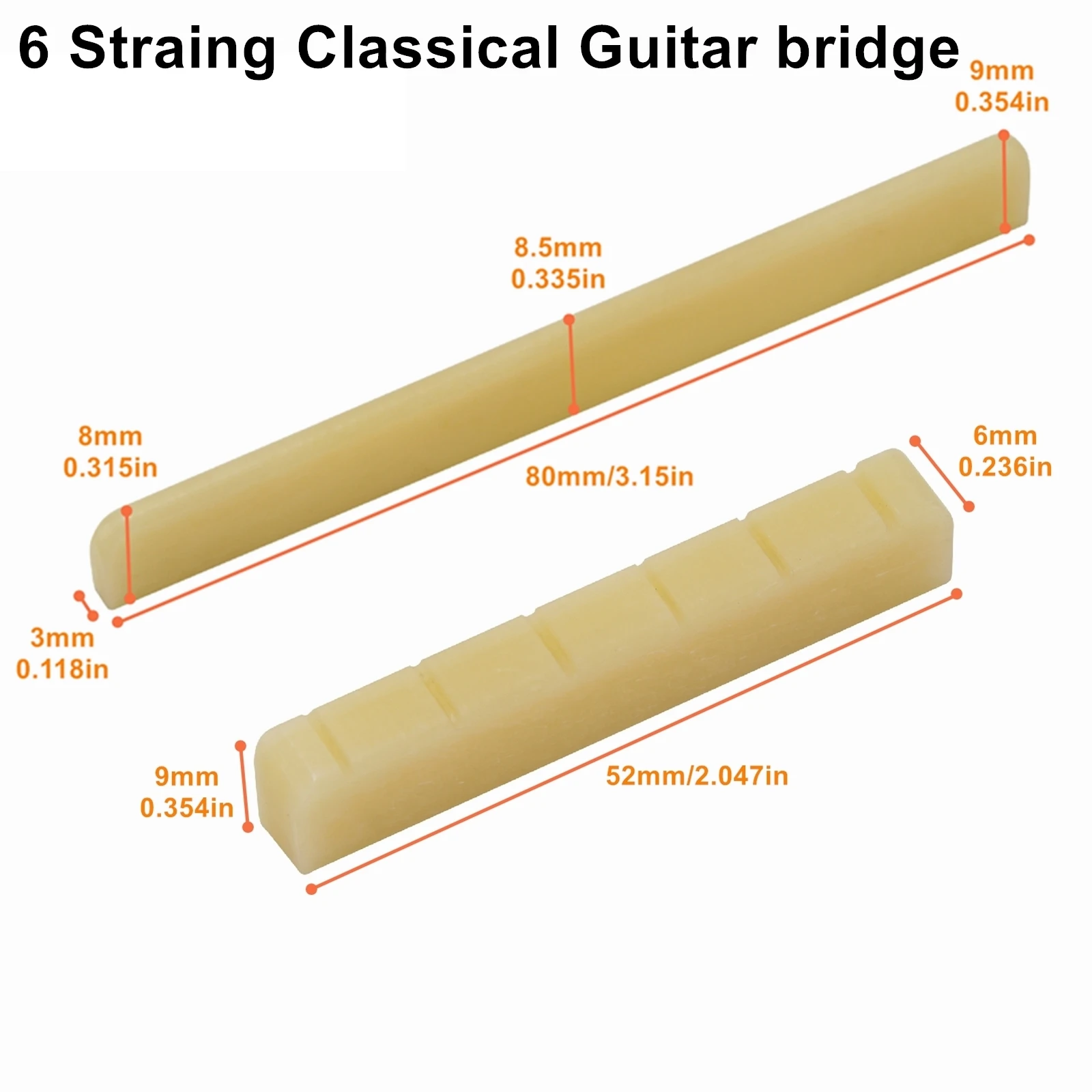 Miwayer 1 Paar Akustikgitarre für 6–12 Saiten, ungebleichte Knochensteg, mehrere Sattel und Sattel aus echtem Knochen