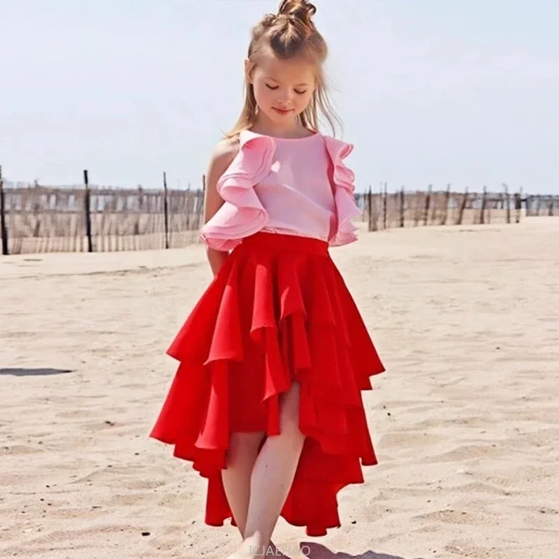New Girls Sweet Style Skirt Set Kids Party Performance Birthday Celebration Cute Outfit Fashion Dress Summer Korean Flared Hem