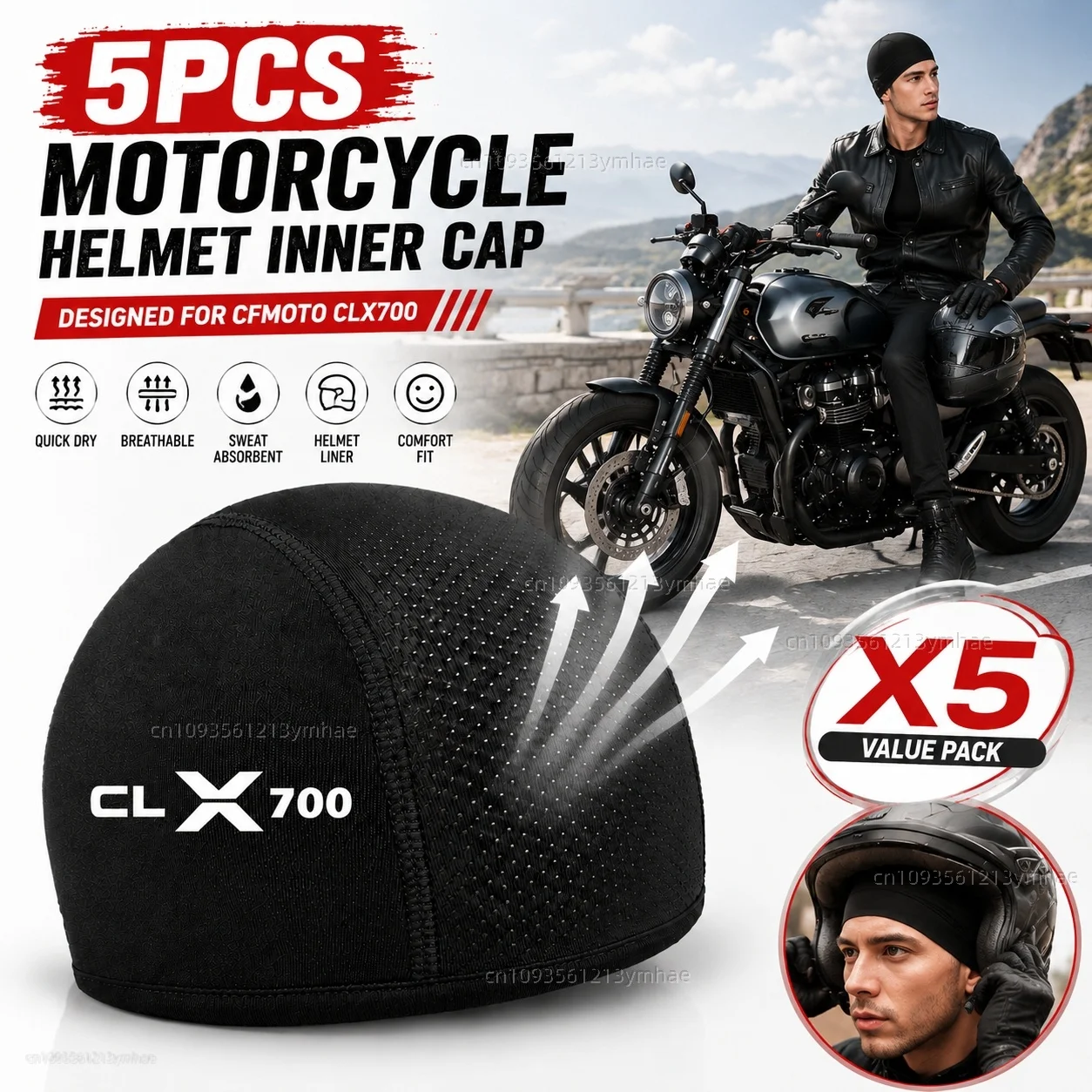 5pcs Motorcycle Helmet Inner Cap Hat Quick Dry Breathable Hat Racing Cap Cooling For CFMOTO CLX700 700CLX 700 CLX Sport Heritage