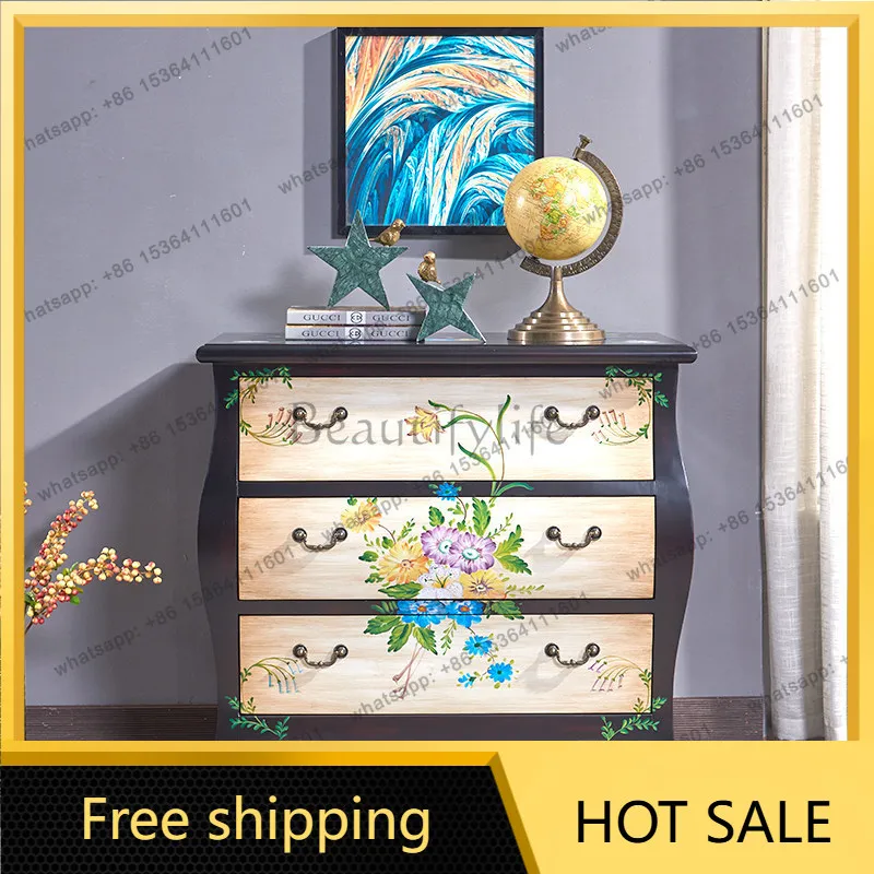 FG American solid wood large three-bucket cabinet painted Chinese style old classical entrance storage storage cabinet