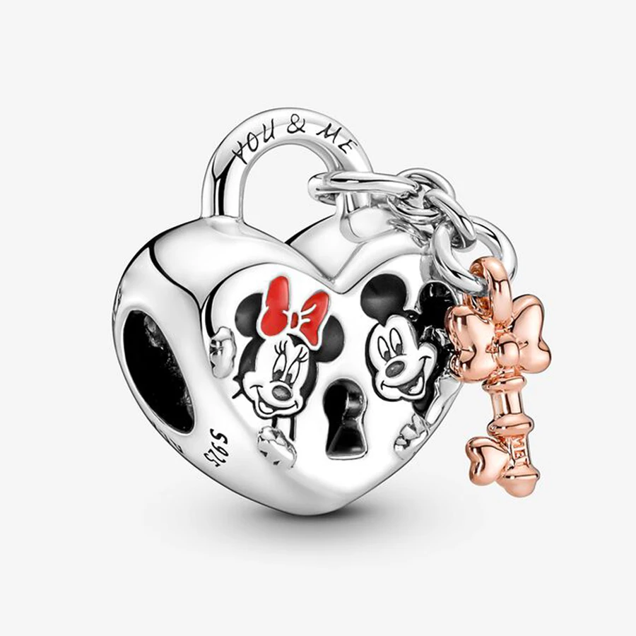 S925 silver jewelry Disney series pendant 1:1 suitable for women diy making jewelry love lock Mickey Minnie beads small pendant