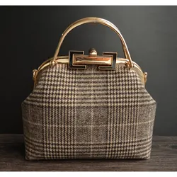 Original Handmade Shell Lock Bag Vintage Plaid Bags Women Hand Bags Chic Lay Bag Women's Handbags Purses Chain