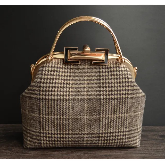 Oryginalna ręcznie robiona torba z zamkiem w kształcie muszli Vintage torby w kratę torebki damskie elegancka torebka Lay torebki damskie torebki z łańcuszkiem