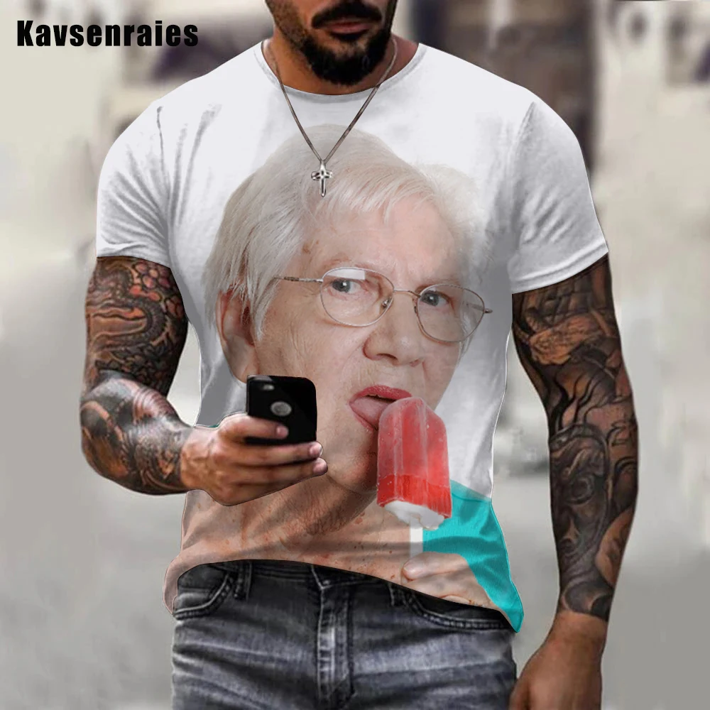 2022 Senior Lady Licking Popsicle Printed 3D T-shirt Kawaii Grandmother Funny T Shirt Men Women Summer Fashion Casual Clothes