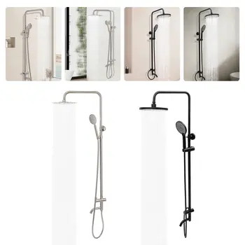 304不鏽鋼雨淋花灑套裝,拉絲鎳/噴漆淋浴龍頭套裝,雨淋式出水嘴,圓形龍頭,黑/銀色 6 最佳銷售 淋浴龍頭套裝 - №5