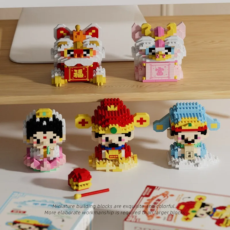 Handmade DIY Puzzle Assembly Good Luck God of Wealth Wenquxing Building Block Toy Model Creative Handmade Desktop Decoration