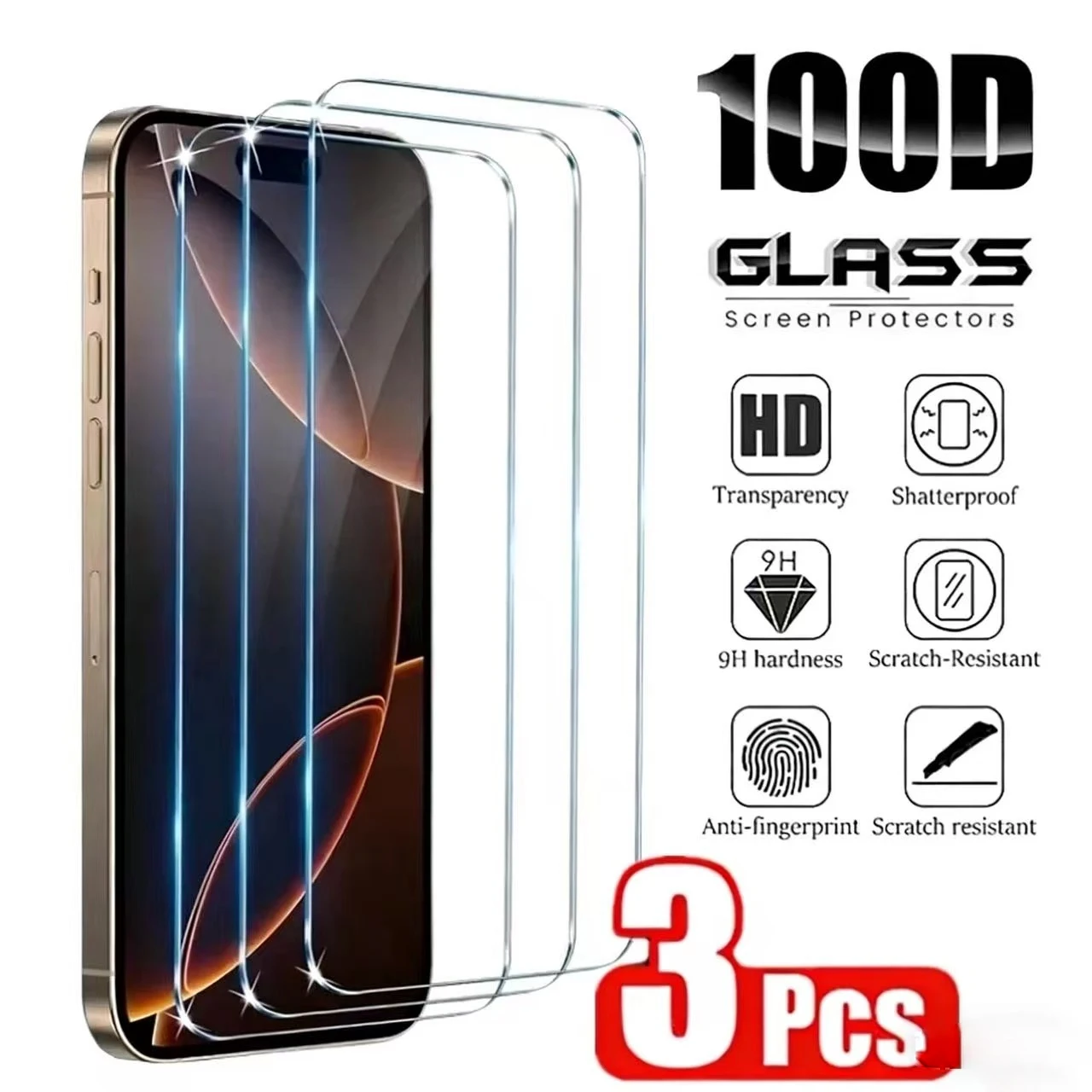 

3Pcs Tempered Glass for iPhone 14 13 12 11 15 Pro Max Mini Screen Protector for iPhone 17 XR XS MAX 7 8 Plus 16 Protective Glass