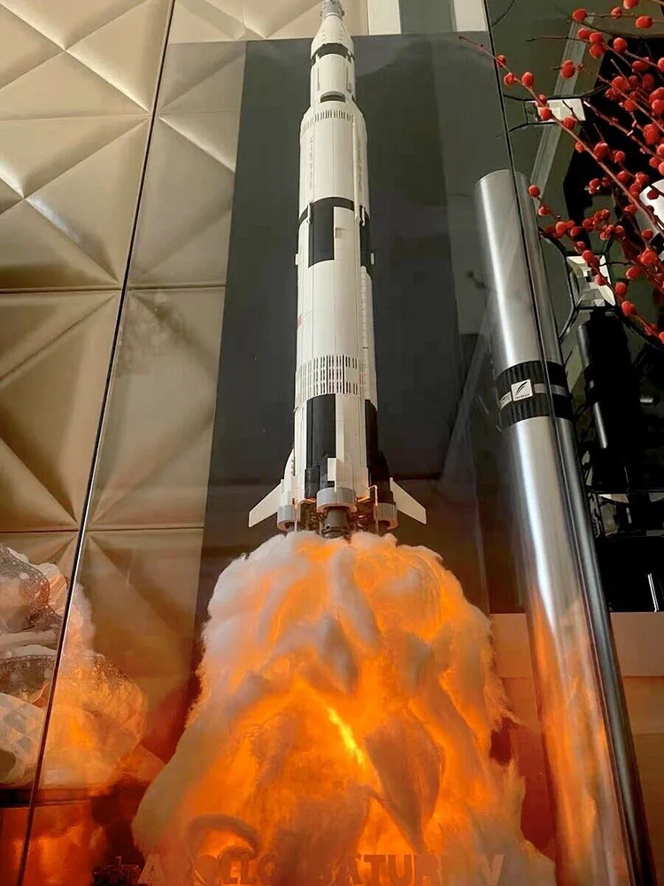 قاعدة حامل عرض أكريليك ذاتية الصنع لـ LEGO V 21309 أو V 92176، لهب العرض لنموذج مكعبات بناء ناسا أبولو زحل