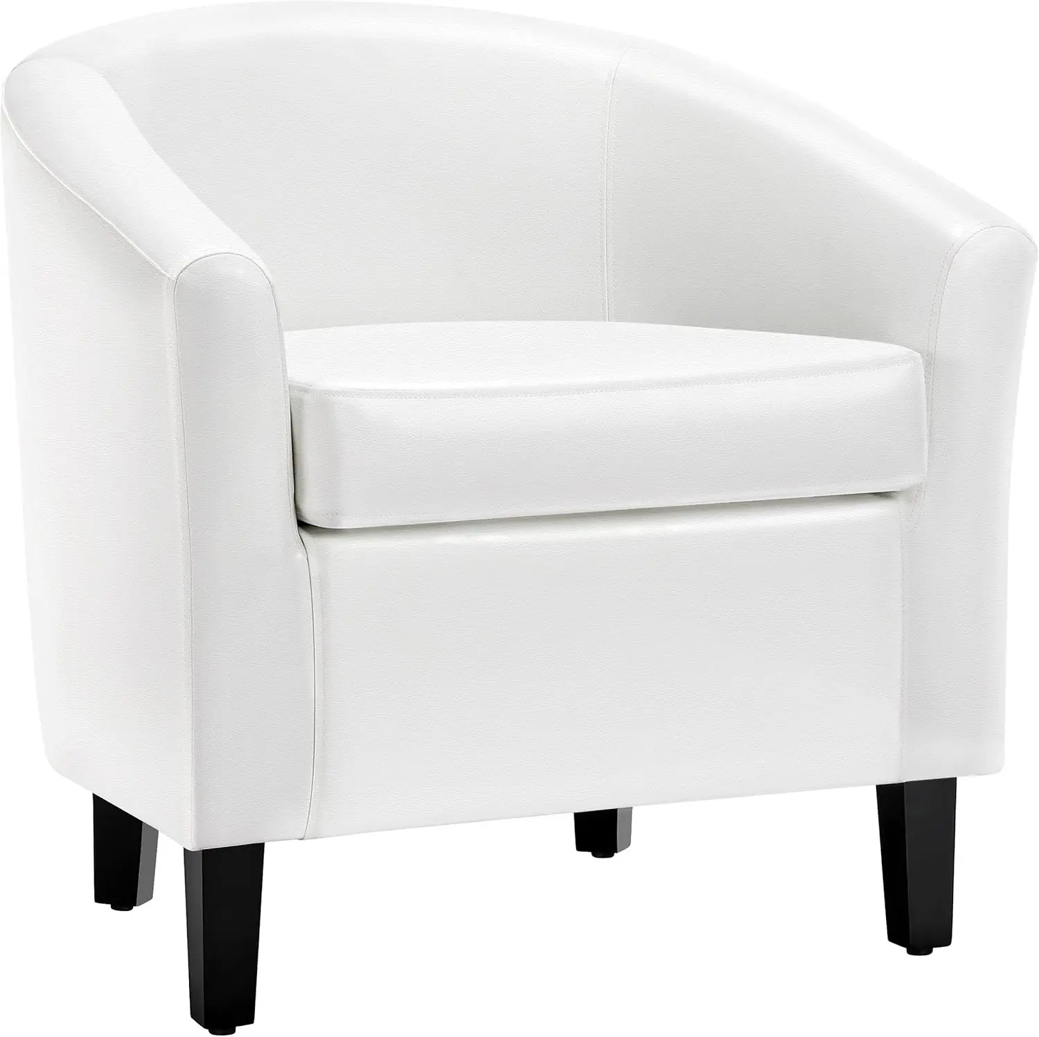 White Leather Chair, Faux Leather Accent Chair, Modern Barrel Chair Comfy Club Chair with Soft Padded and Solid Legs f