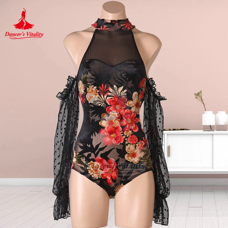 Female Samba Rumba Sleeveless Jumpsuit Customized Adult Latin High-neck Training and Perform Clothing Matching Dancer's Vitality