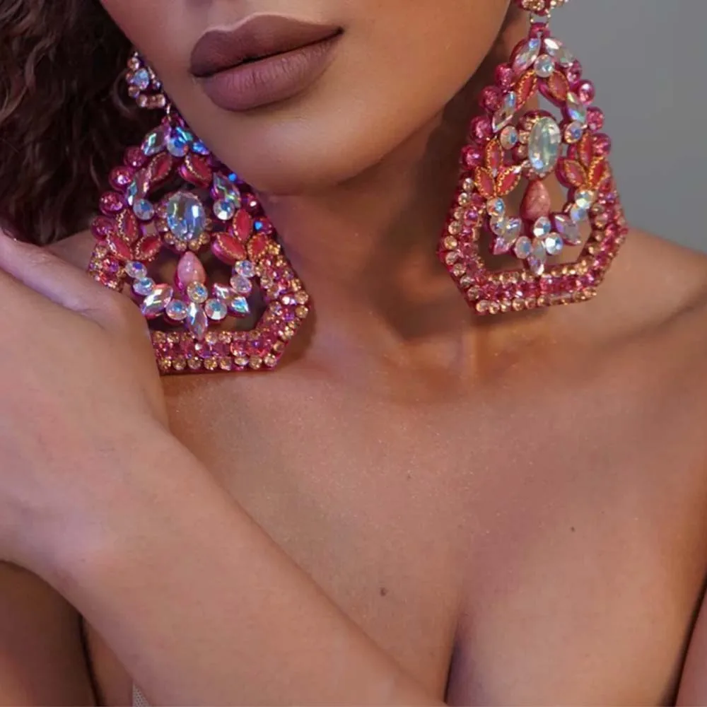 Stonefans Rose’s Enchantment Exaggerated Earrings 2024 Trend Stage Costume Jewelry Big Sent Free Luxury Designer Earring Female