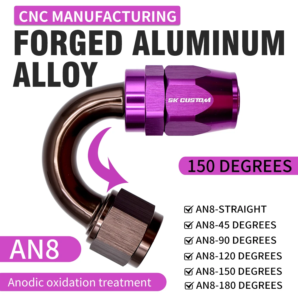 Universal AN8 Swivel Engine Oil Cooled Fuel Hose End Fitting Forged Al Alloy 0°/45°/90°/120°/150°/180°Straight Adaptor Interface