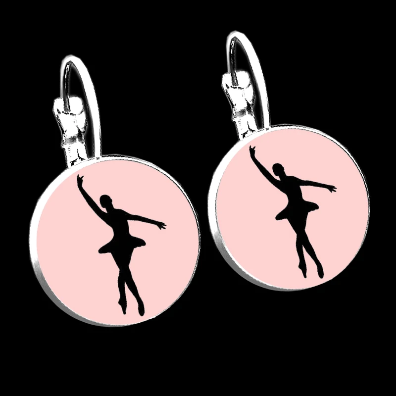 Fashionable Ballet figure silhouette Earrings convex glass ballet girl pink Ear studs dance jewelry earrings dancer earrings