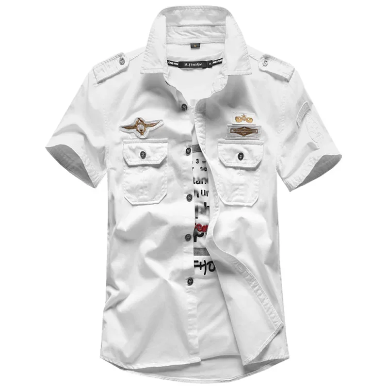 Men Tooling Military Stytle Multi Pockets Shirts New Summer Short Sleeve Shirts High Quality Men Cotton Casual Shirts Size 4XL