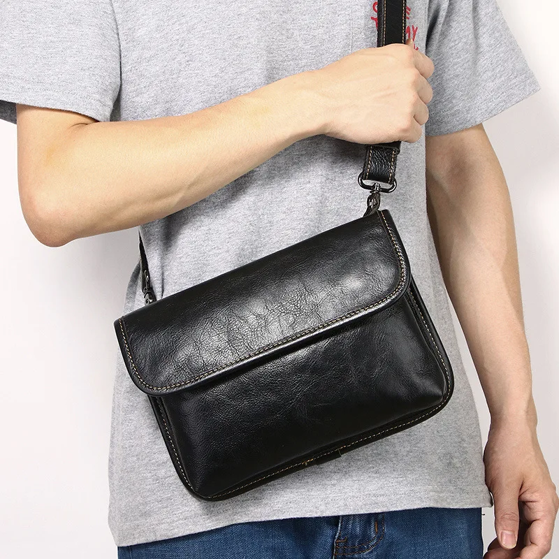 High Quality Genuine Leather Men Bags Natural Cowskin Men Messenger Bag Vintage Men's Cowhide Shoulder Crossbody Bag Phone Bag