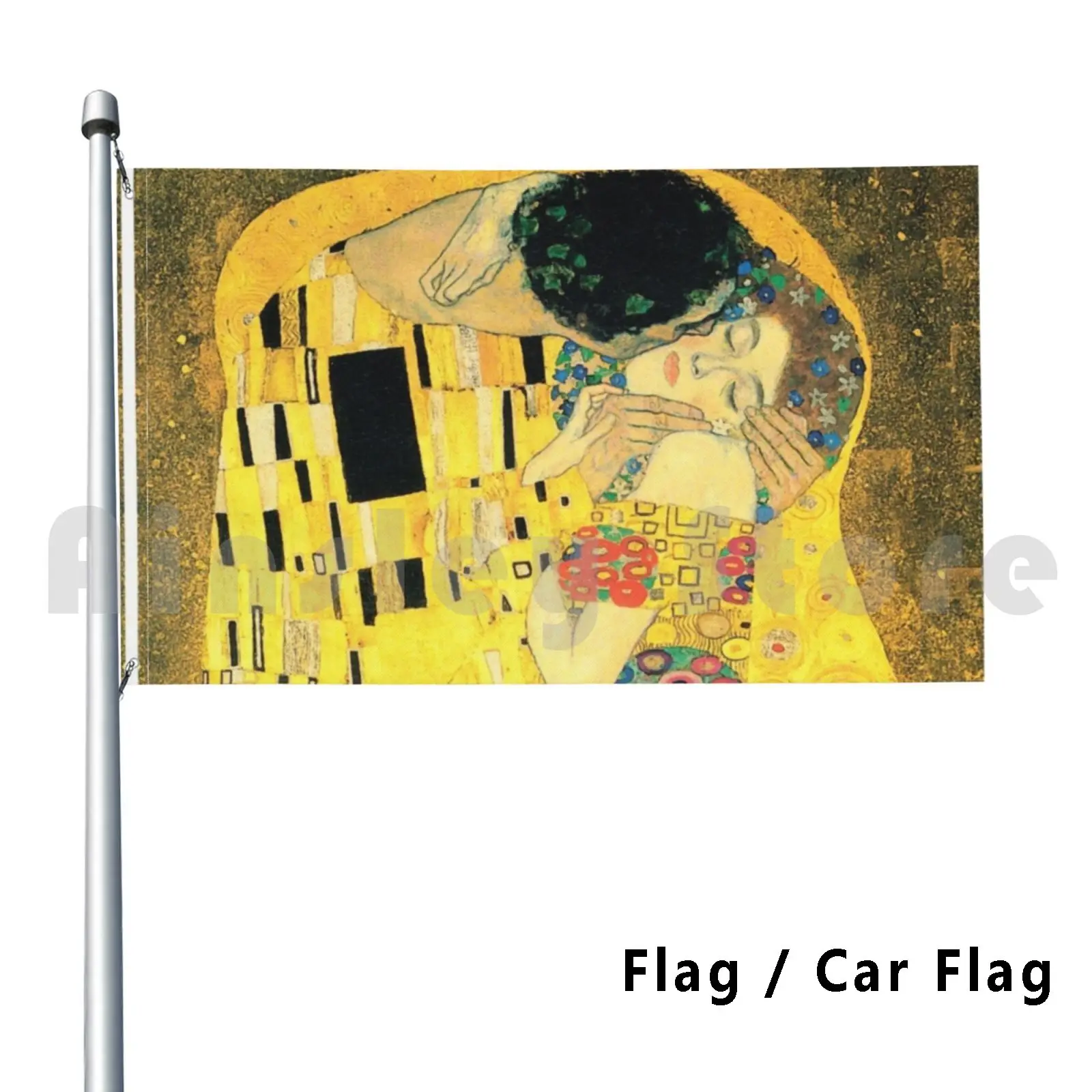 The Kiss Closeup-Gustav Klimt Flag Car Flag مضحك قبلة كليمت غوستاف كليمت رومانسي تقبيل #1