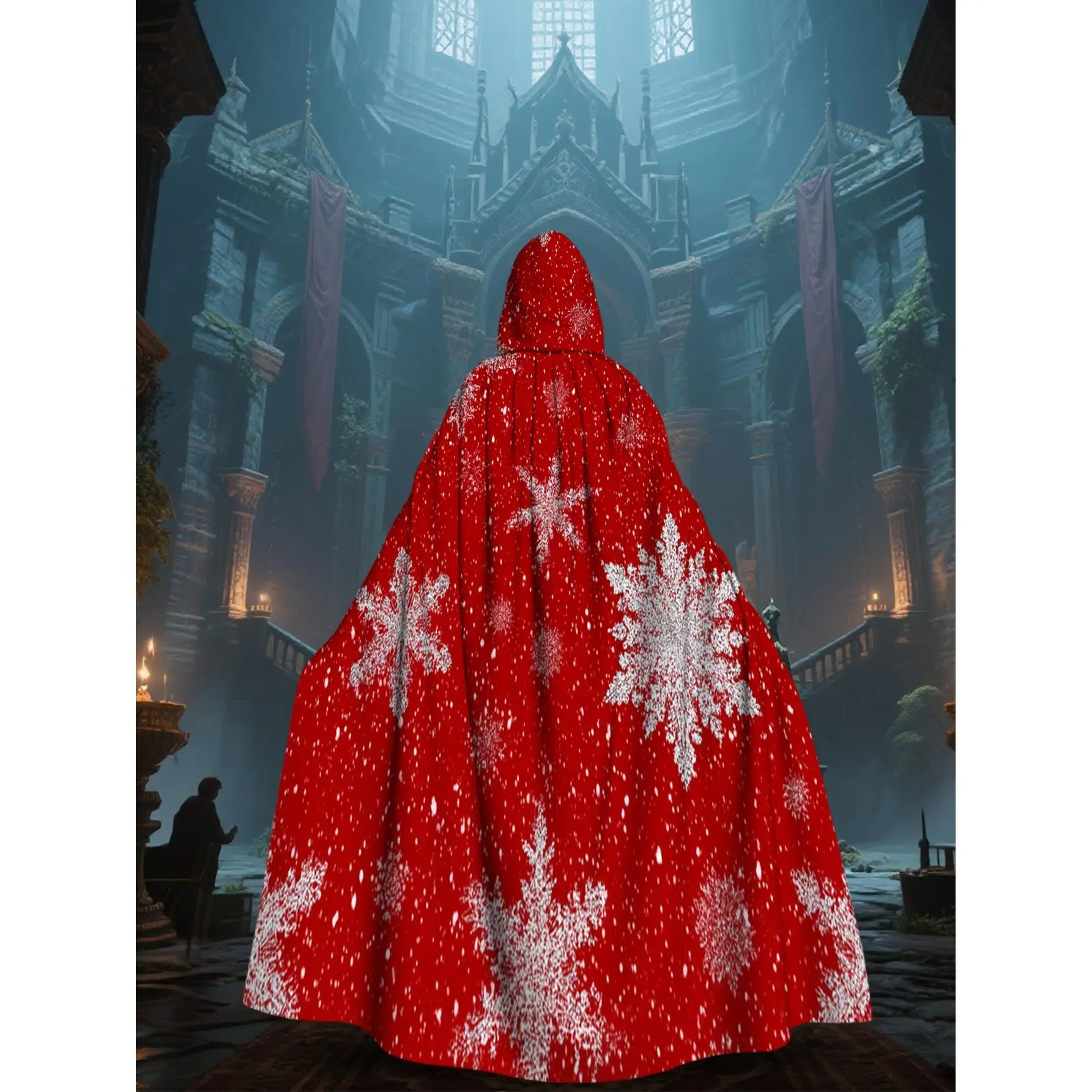 1pc 2D Printed Selection Printing Merry Christmas Everyday Elegant Hooded Cape Snowflake Red Snowflake Polyester Christmas