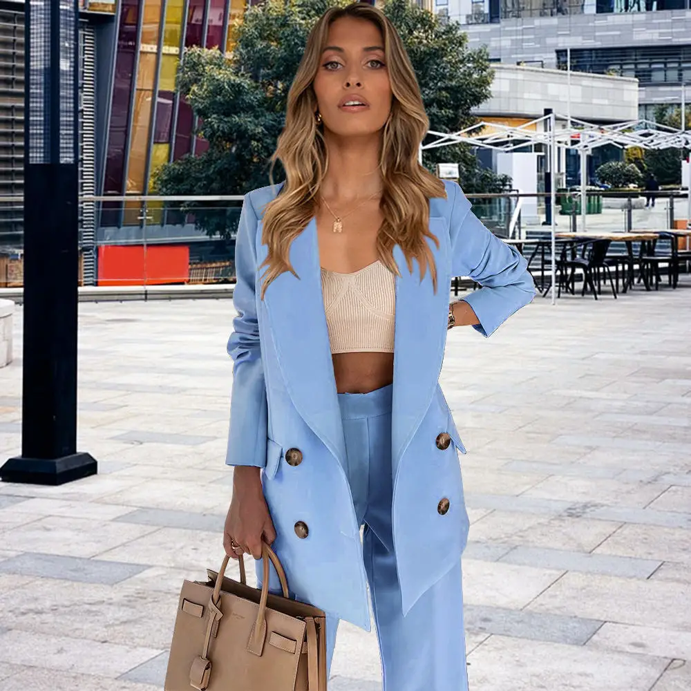 

Women Fashion Suit 2 piece Set Solid Color Slim Blazer Long Sleeve Long Pants Jacket Suit Classic Outerwear OL Clothes