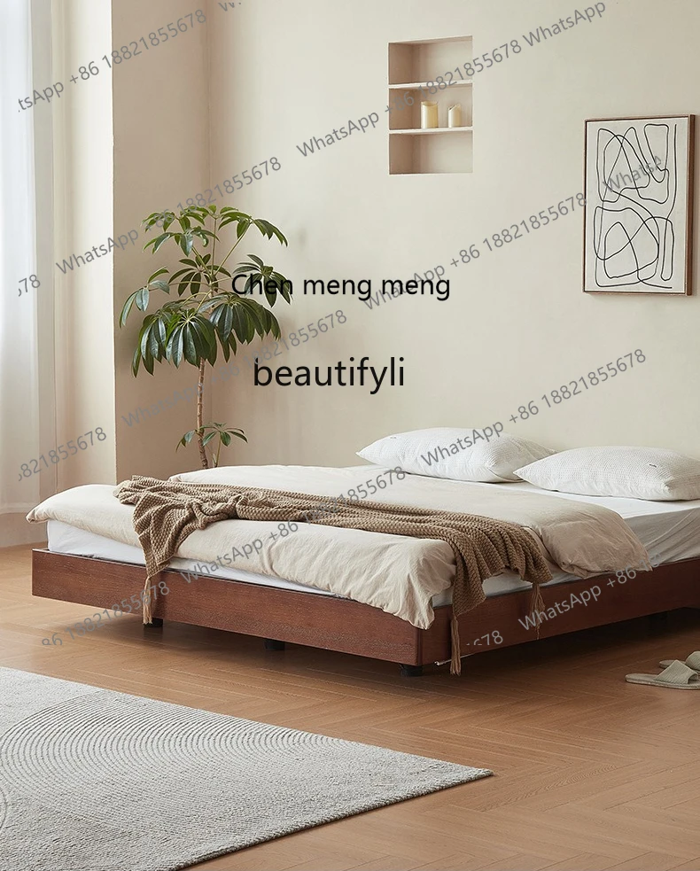 

X Solid wood bed minimalist modern no bedside, log, small apartment suspended bed frame
