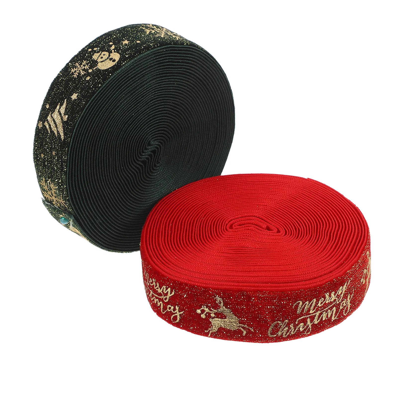 

2Pcs 5 Yard Wired Flocked Ribbon Gold Foil for DIY Christmas Wrapping and Craft Projects Christmas Wrapping Ribbon